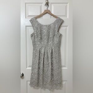 One by Eight Women’s Silver Lace Sequin A-line Dress Size 12 Glam Cocktail Party